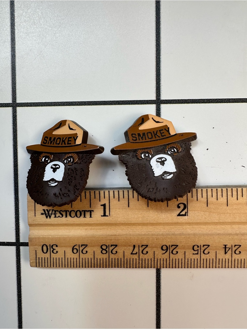 Vintage Pin Set Of 2 Smokey The Bear Lapel Hat Pins Plastic. US Forest Service